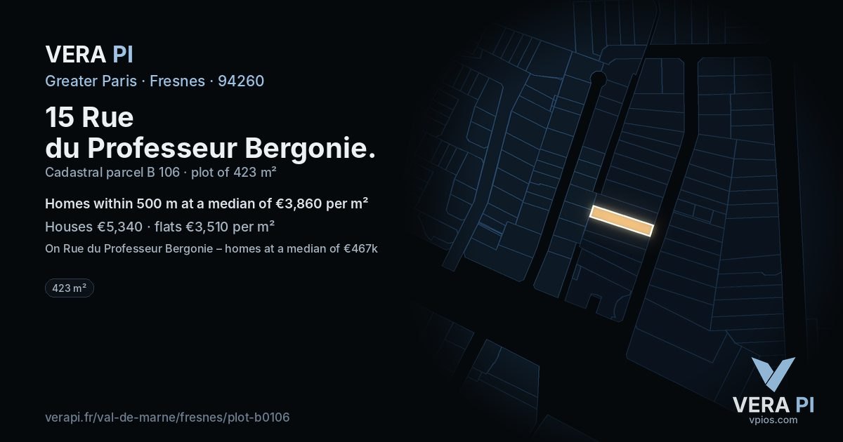 15 Rue du Professeur Bergonie, Fresnes at night – the plot lit, the parcels around coloured by the prices near them