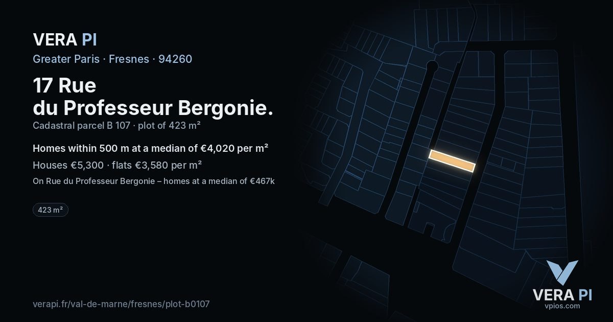 17 Rue du Professeur Bergonie, Fresnes at night – the plot lit, the parcels around coloured by the prices near them