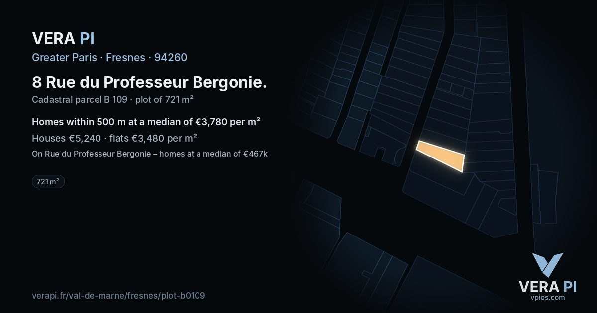 8 Rue du Professeur Bergonie, Fresnes at night – the plot lit, the parcels around coloured by the prices near them