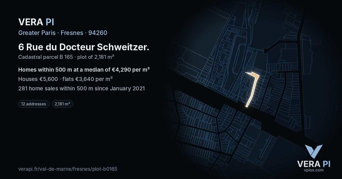 6 Rue du Docteur Schweitzer, Fresnes at night – the plot lit, the parcels around coloured by the prices near them