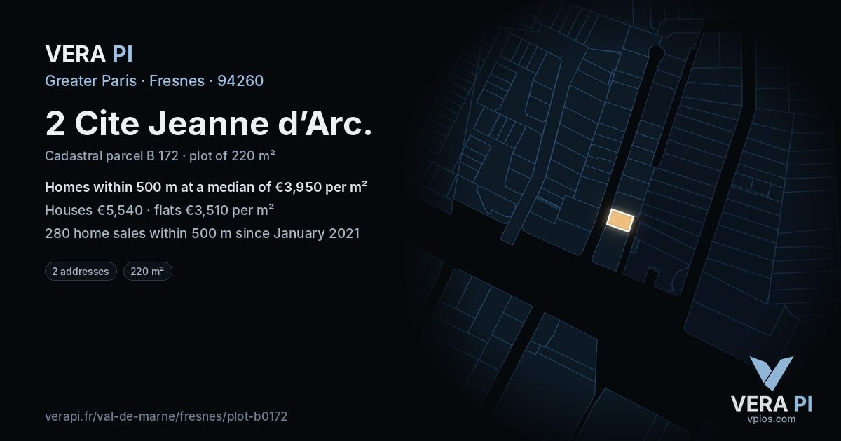2 Cite Jeanne d’Arc, Fresnes at night – the plot lit, the parcels around coloured by the prices near them