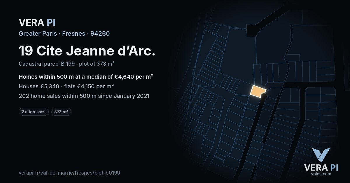 19 Cite Jeanne d’Arc, Fresnes at night – the plot lit, the parcels around coloured by the prices near them