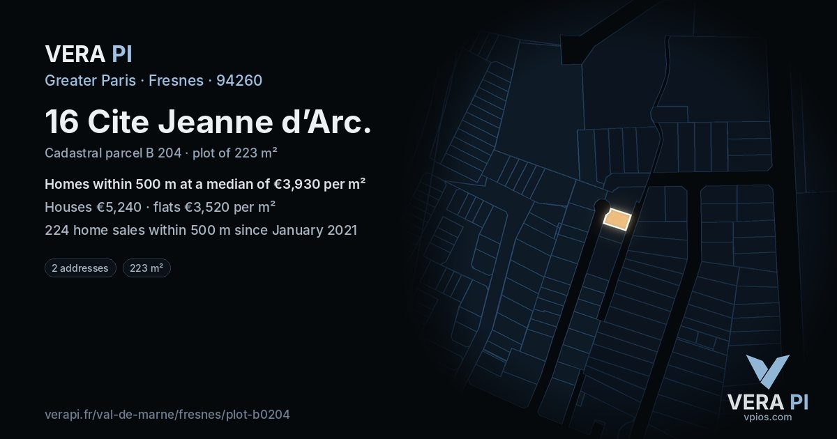 16 Cite Jeanne d’Arc, Fresnes at night – the plot lit, the parcels around coloured by the prices near them