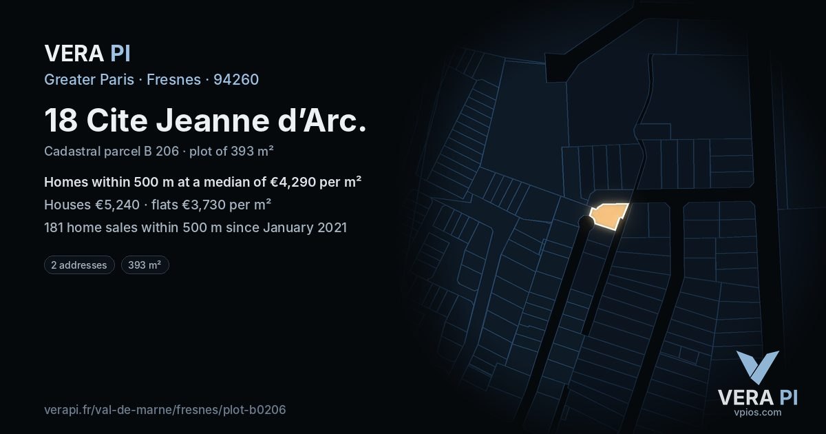 18 Cite Jeanne d’Arc, Fresnes at night – the plot lit, the parcels around coloured by the prices near them