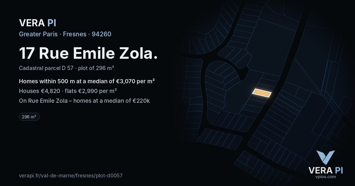 17 Rue Emile Zola, Fresnes at night – the plot lit, the parcels around coloured by the prices near them