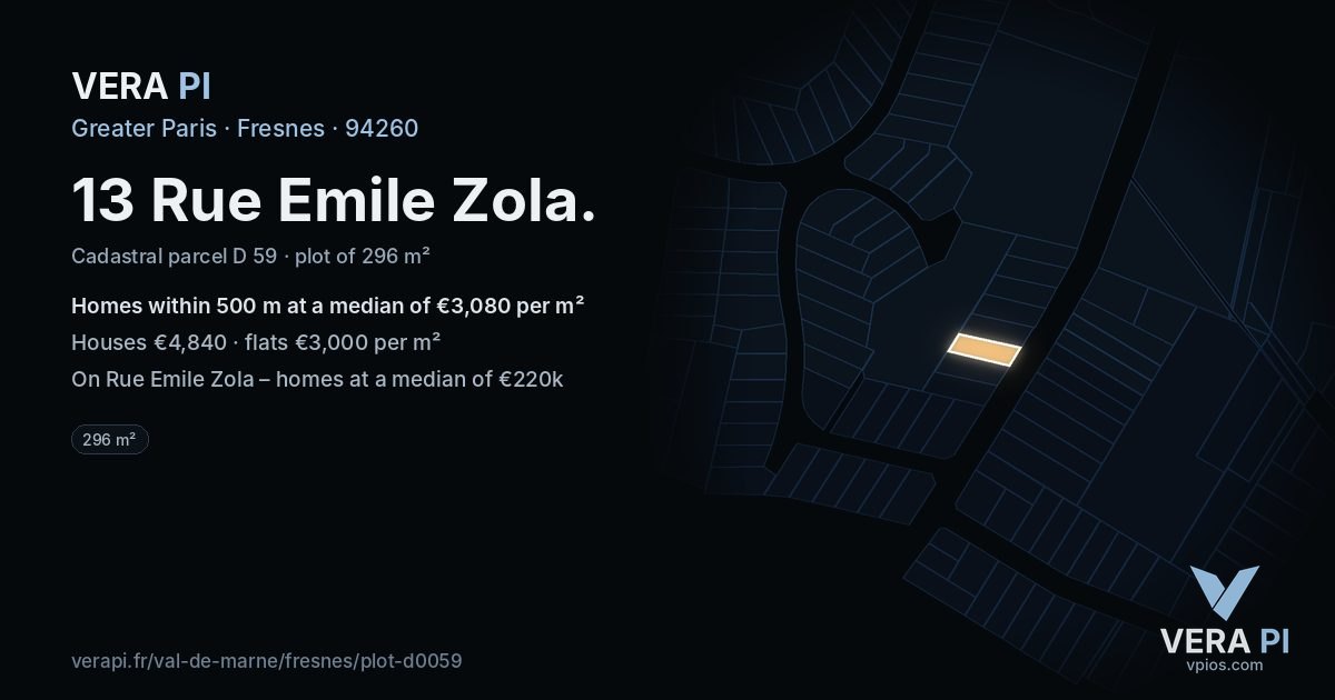 13 Rue Emile Zola, Fresnes at night – the plot lit, the parcels around coloured by the prices near them