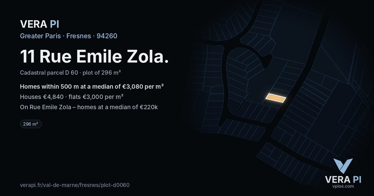 11 Rue Emile Zola, Fresnes at night – the plot lit, the parcels around coloured by the prices near them