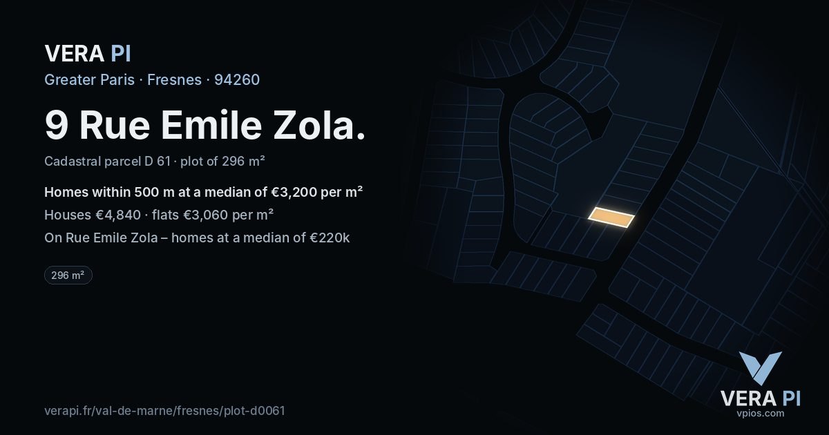 9 Rue Emile Zola, Fresnes at night – the plot lit, the parcels around coloured by the prices near them