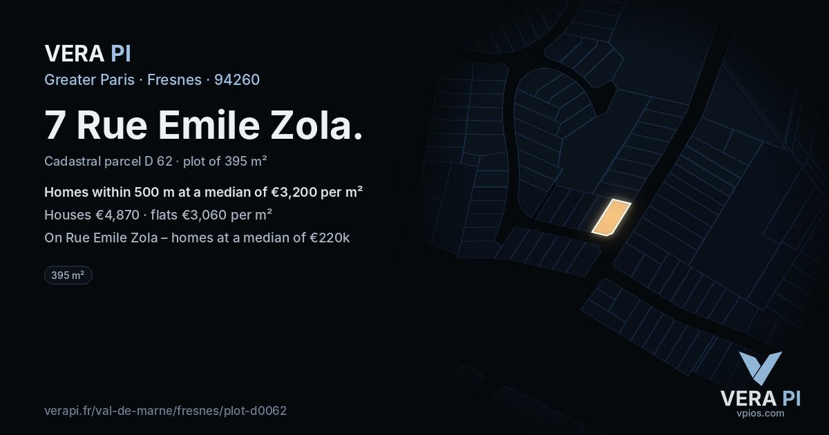 7 Rue Emile Zola, Fresnes at night – the plot lit, the parcels around coloured by the prices near them