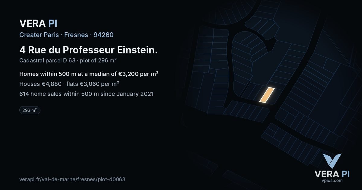 4 Rue du Professeur Einstein, Fresnes at night – the plot lit, the parcels around coloured by the prices near them