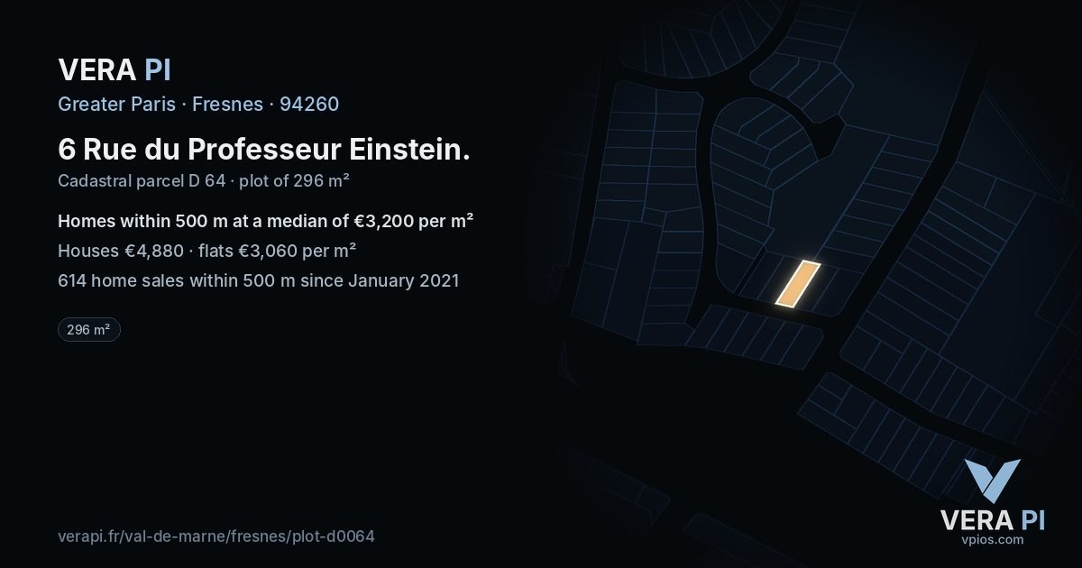 6 Rue du Professeur Einstein, Fresnes at night – the plot lit, the parcels around coloured by the prices near them