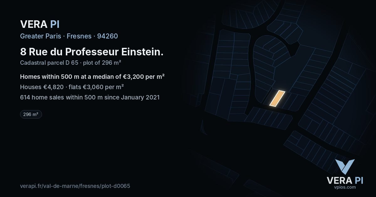 8 Rue du Professeur Einstein, Fresnes at night – the plot lit, the parcels around coloured by the prices near them