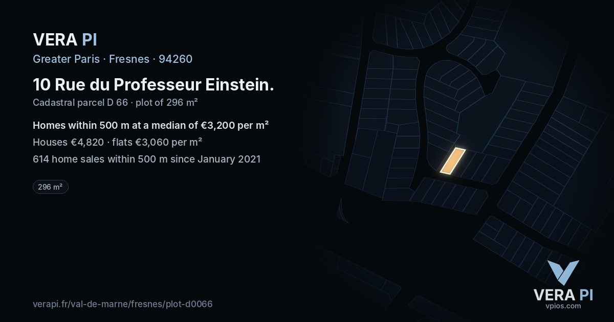 10 Rue du Professeur Einstein, Fresnes at night – the plot lit, the parcels around coloured by the prices near them