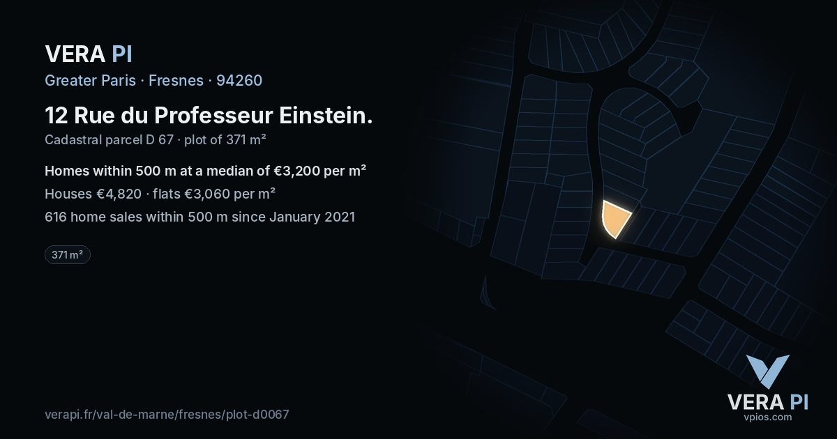 12 Rue du Professeur Einstein, Fresnes at night – the plot lit, the parcels around coloured by the prices near them
