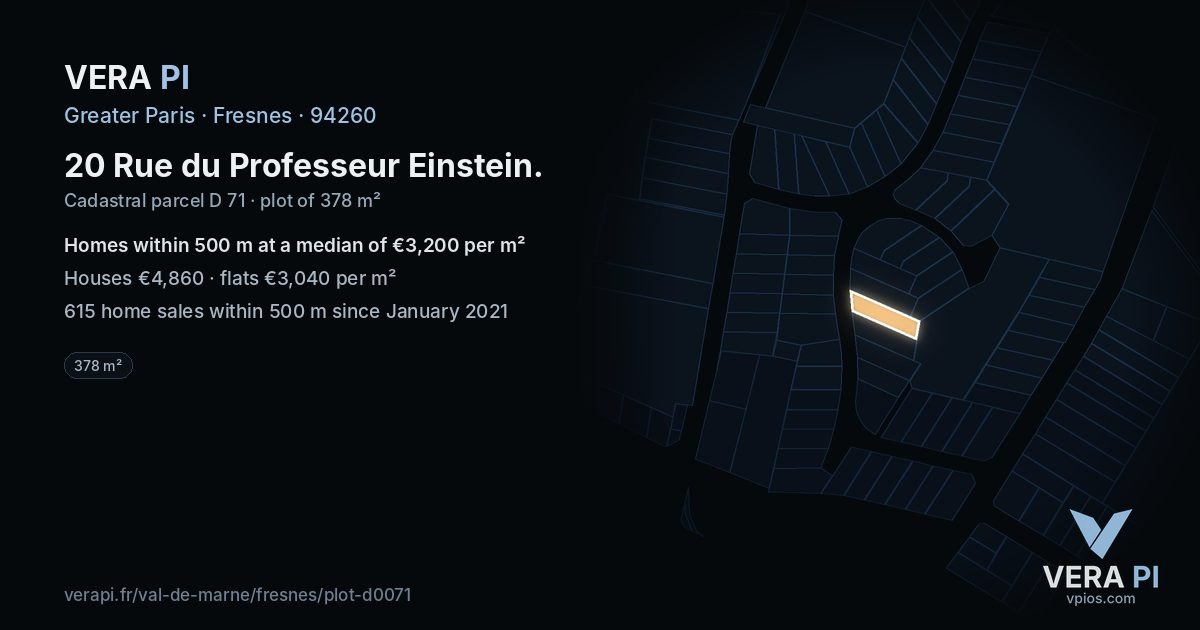 20 Rue du Professeur Einstein, Fresnes at night – the plot lit, the parcels around coloured by the prices near them