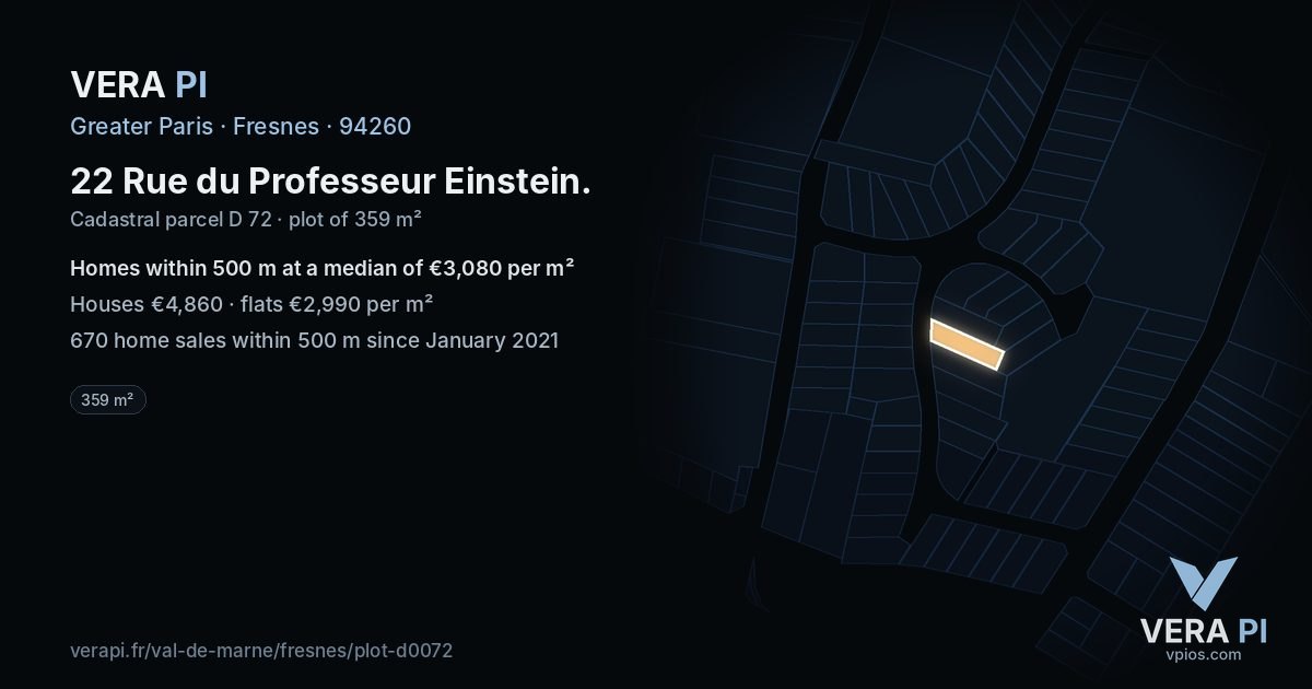 22 Rue du Professeur Einstein, Fresnes at night – the plot lit, the parcels around coloured by the prices near them