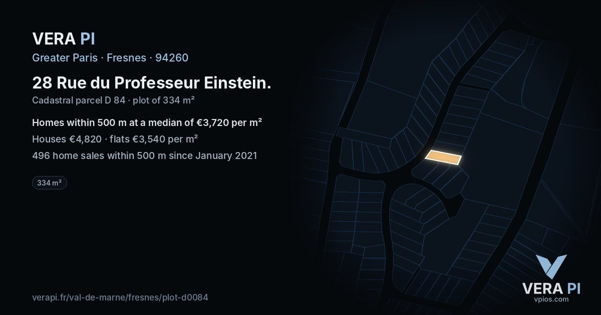 28 Rue du Professeur Einstein, Fresnes at night – the plot lit, the parcels around coloured by the prices near them