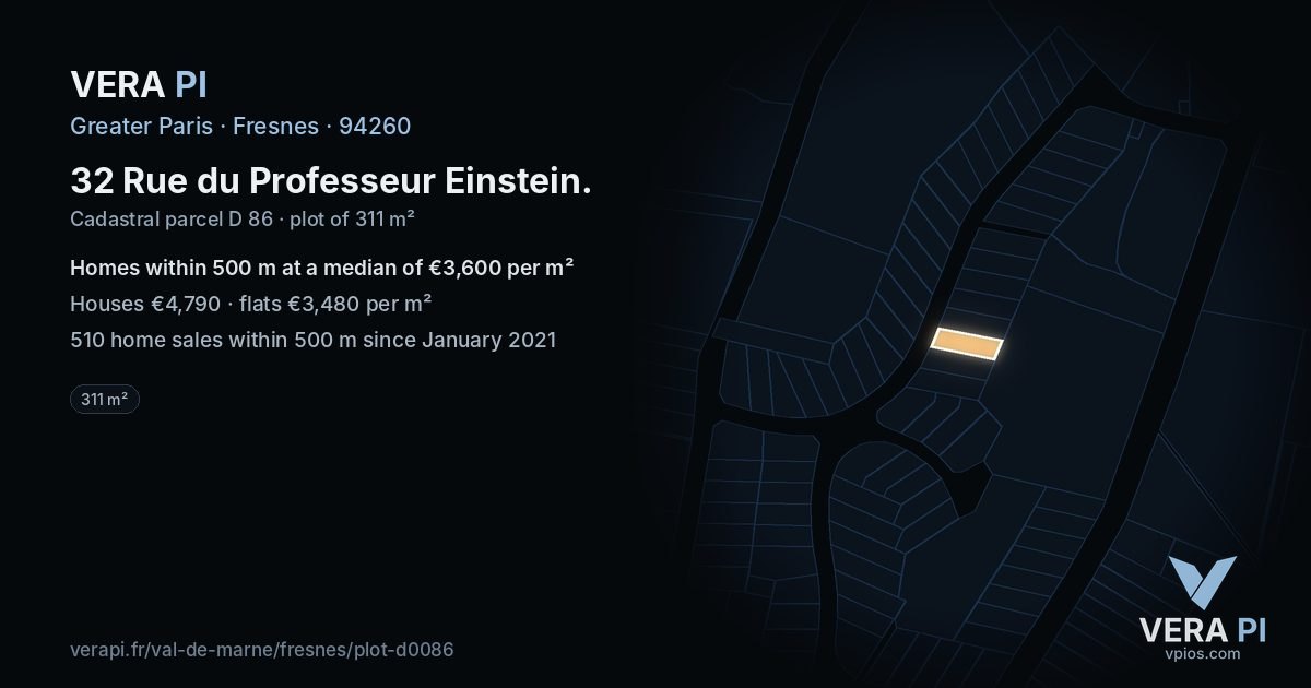 32 Rue du Professeur Einstein, Fresnes at night – the plot lit, the parcels around coloured by the prices near them