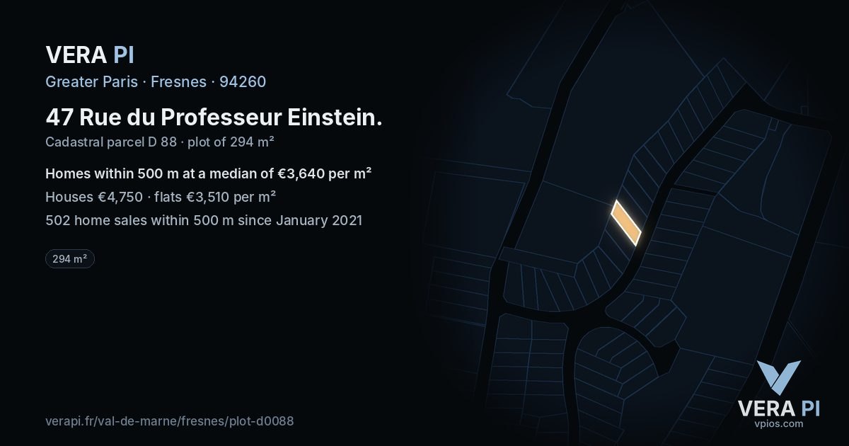47 Rue du Professeur Einstein, Fresnes at night – the plot lit, the parcels around coloured by the prices near them