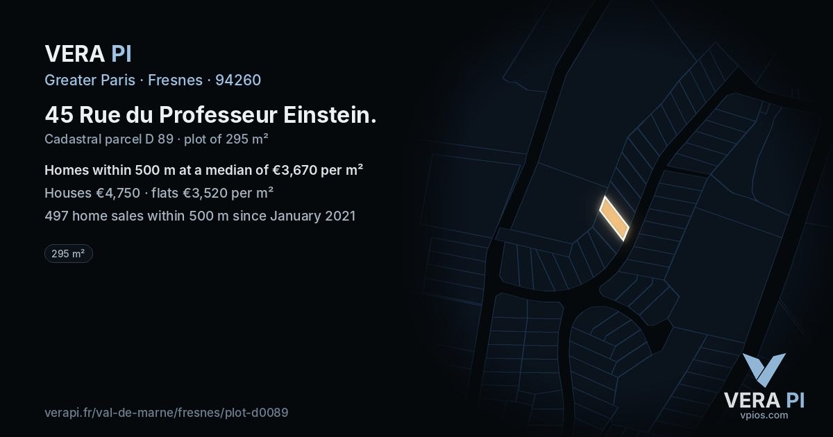 45 Rue du Professeur Einstein, Fresnes at night – the plot lit, the parcels around coloured by the prices near them