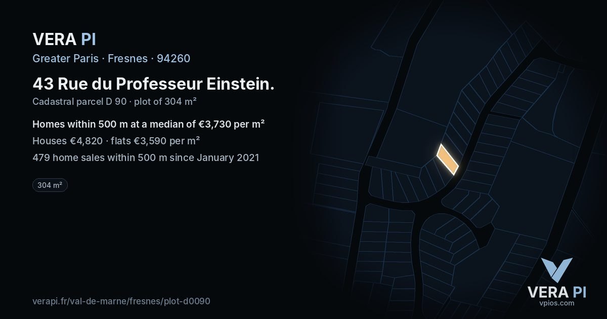 43 Rue du Professeur Einstein, Fresnes at night – the plot lit, the parcels around coloured by the prices near them