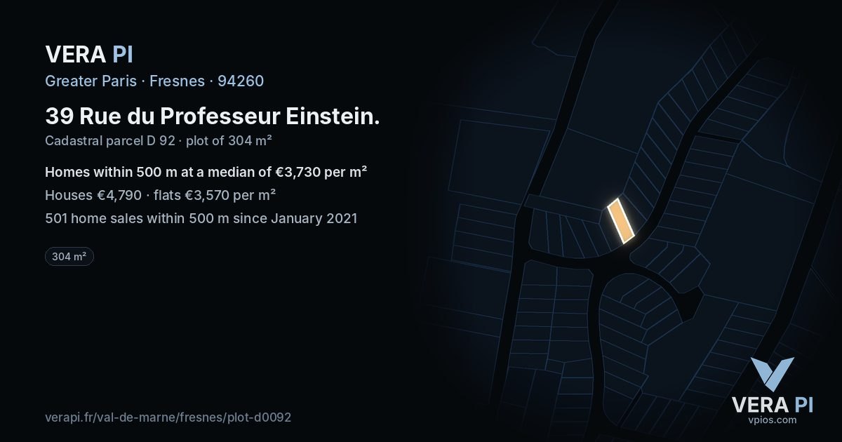 39 Rue du Professeur Einstein, Fresnes at night – the plot lit, the parcels around coloured by the prices near them