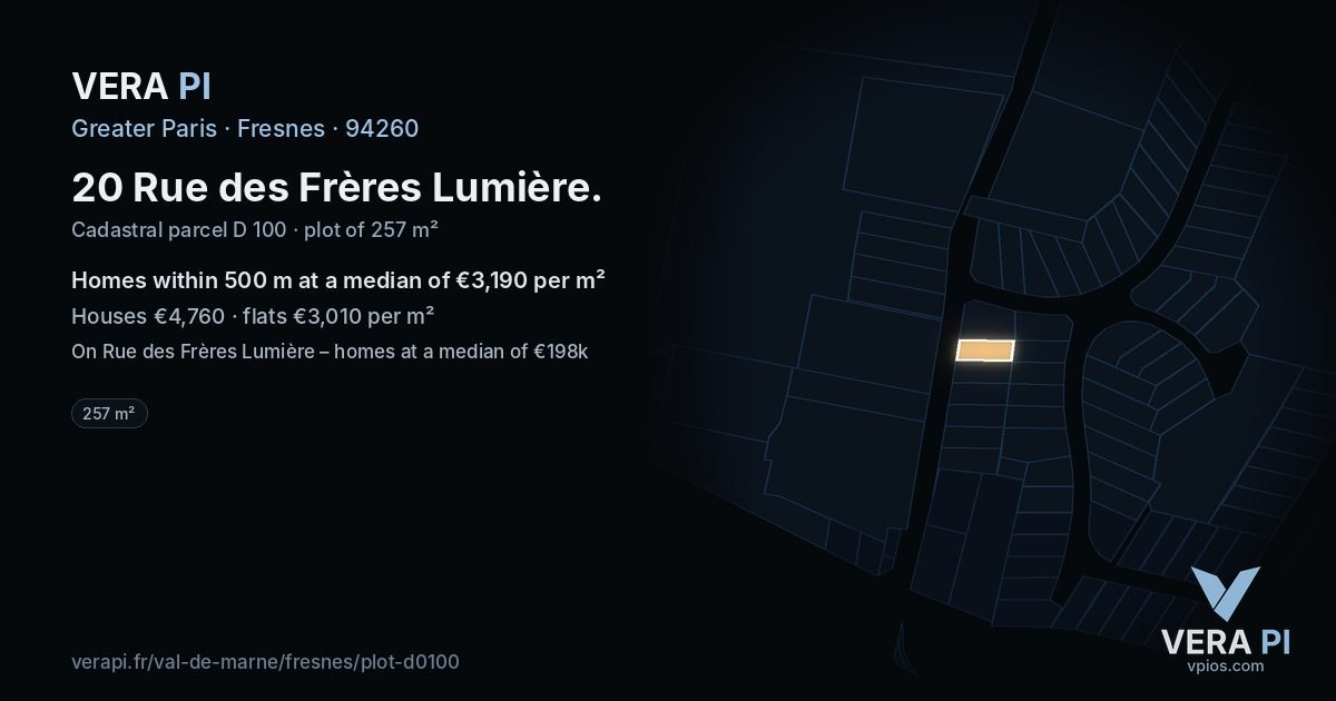 20 Rue des Frères Lumière, Fresnes at night – the plot lit, the parcels around coloured by the prices near them