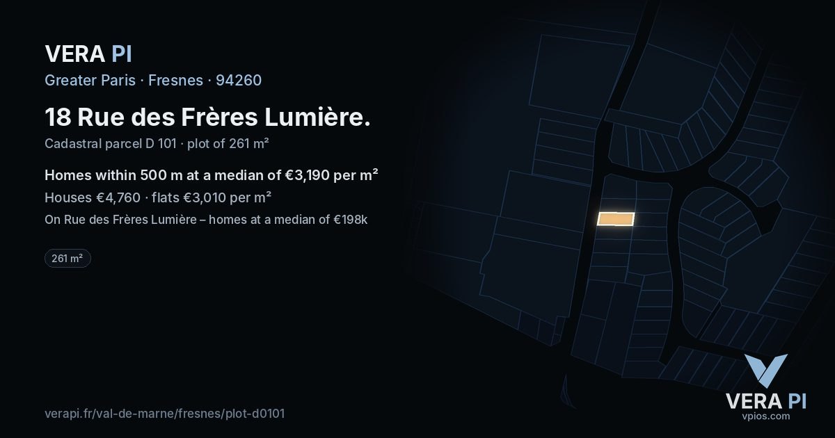 18 Rue des Frères Lumière, Fresnes at night – the plot lit, the parcels around coloured by the prices near them