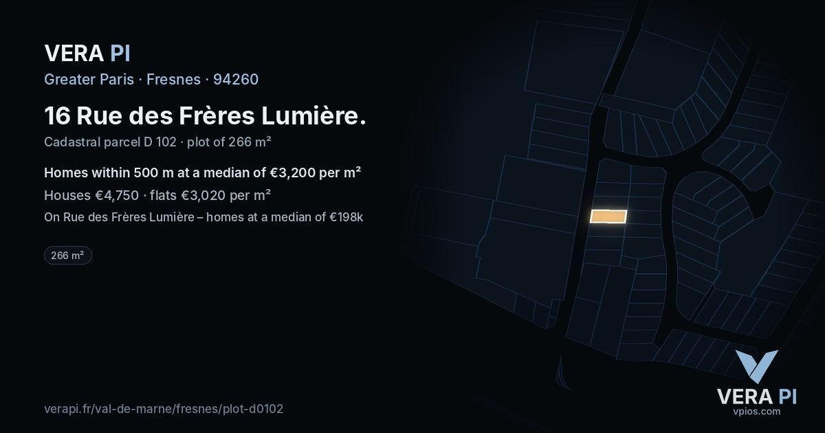 16 Rue des Frères Lumière, Fresnes at night – the plot lit, the parcels around coloured by the prices near them