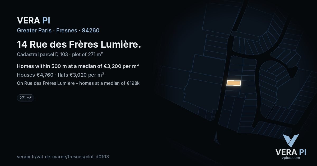 14 Rue des Frères Lumière, Fresnes at night – the plot lit, the parcels around coloured by the prices near them