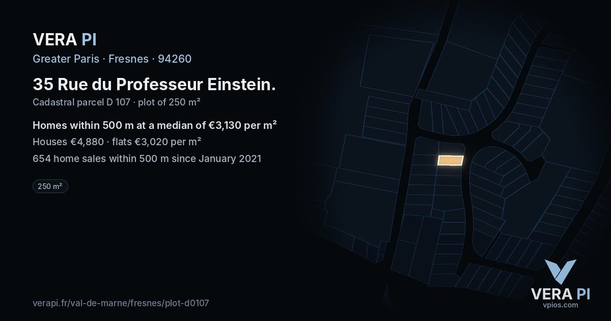 35 Rue du Professeur Einstein, Fresnes at night – the plot lit, the parcels around coloured by the prices near them