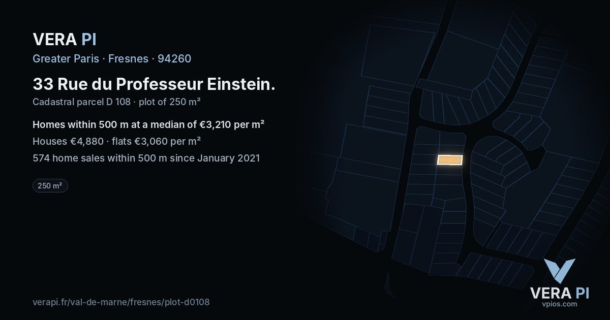33 Rue du Professeur Einstein, Fresnes at night – the plot lit, the parcels around coloured by the prices near them