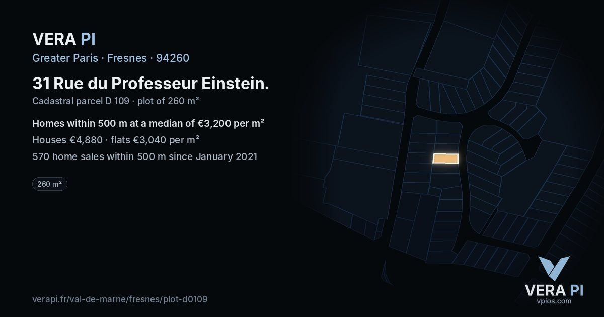 31 Rue du Professeur Einstein, Fresnes at night – the plot lit, the parcels around coloured by the prices near them
