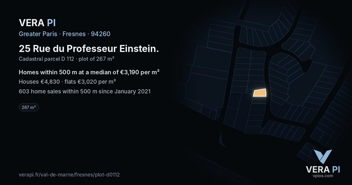 25 Rue du Professeur Einstein, Fresnes at night – the plot lit, the parcels around coloured by the prices near them