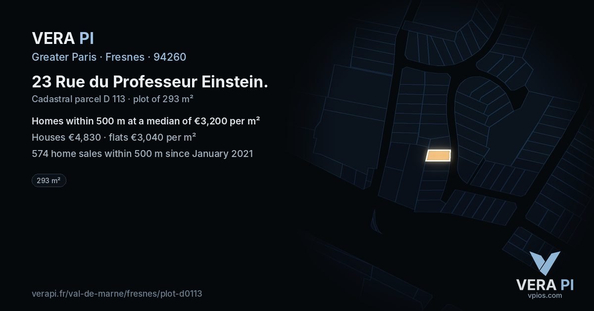23 Rue du Professeur Einstein, Fresnes at night – the plot lit, the parcels around coloured by the prices near them