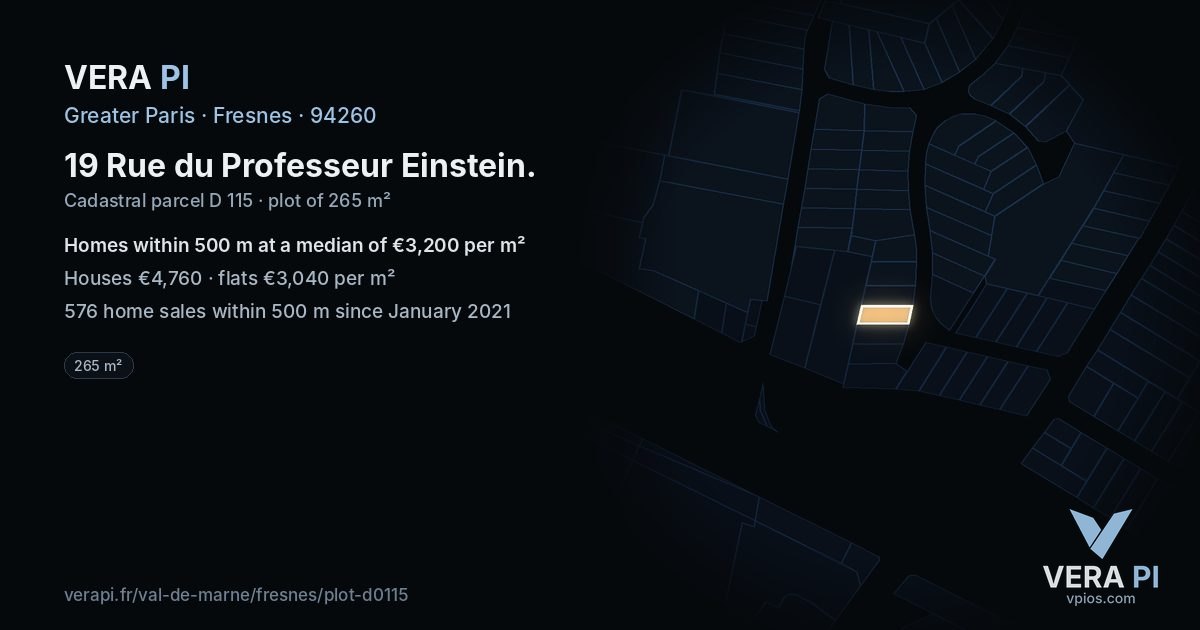 19 Rue du Professeur Einstein, Fresnes at night – the plot lit, the parcels around coloured by the prices near them