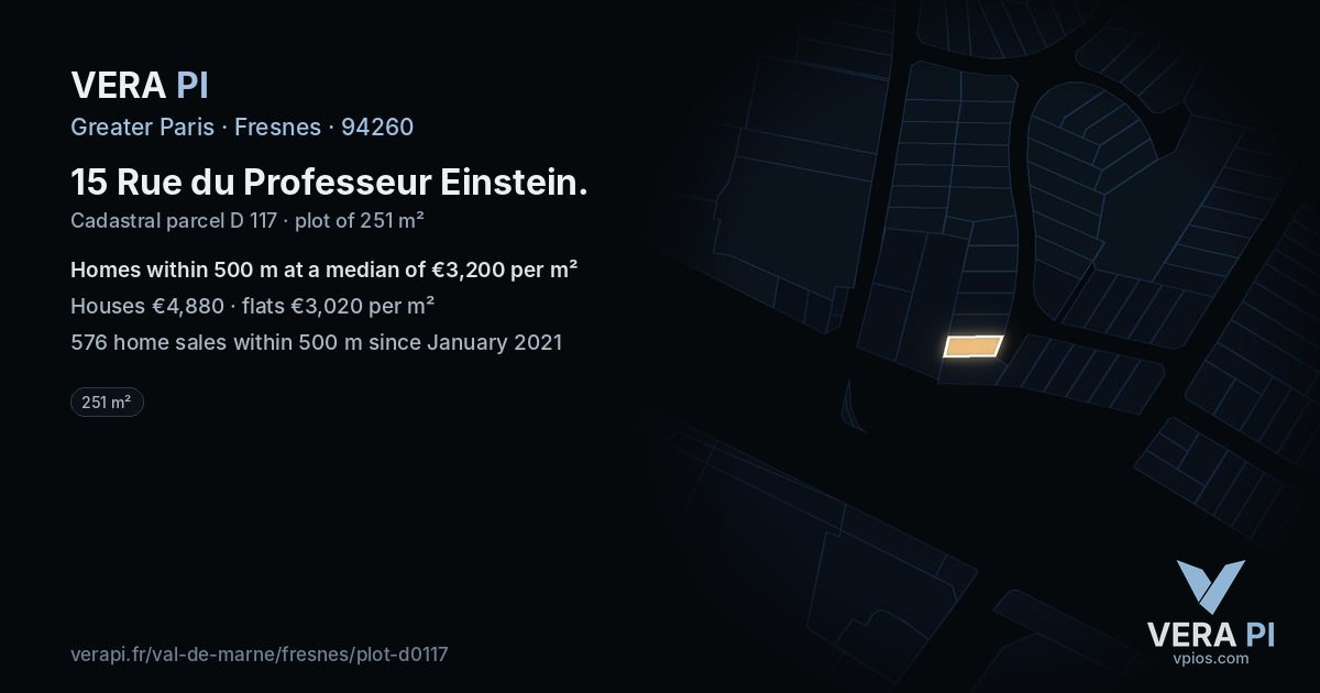 15 Rue du Professeur Einstein, Fresnes at night – the plot lit, the parcels around coloured by the prices near them