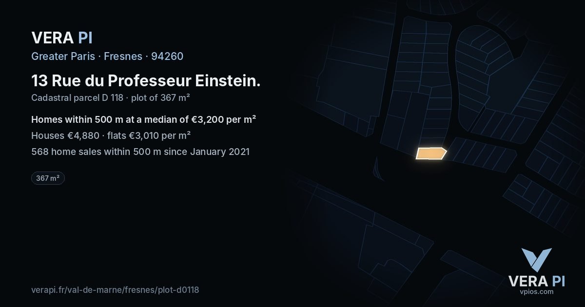 13 Rue du Professeur Einstein, Fresnes at night – the plot lit, the parcels around coloured by the prices near them