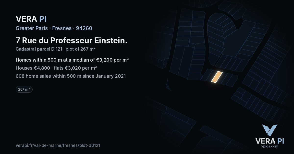 7 Rue du Professeur Einstein, Fresnes at night – the plot lit, the parcels around coloured by the prices near them