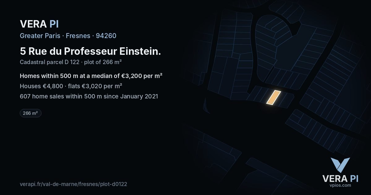 5 Rue du Professeur Einstein, Fresnes at night – the plot lit, the parcels around coloured by the prices near them