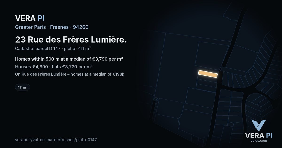 23 Rue des Frères Lumière, Fresnes at night – the plot lit, the parcels around coloured by the prices near them