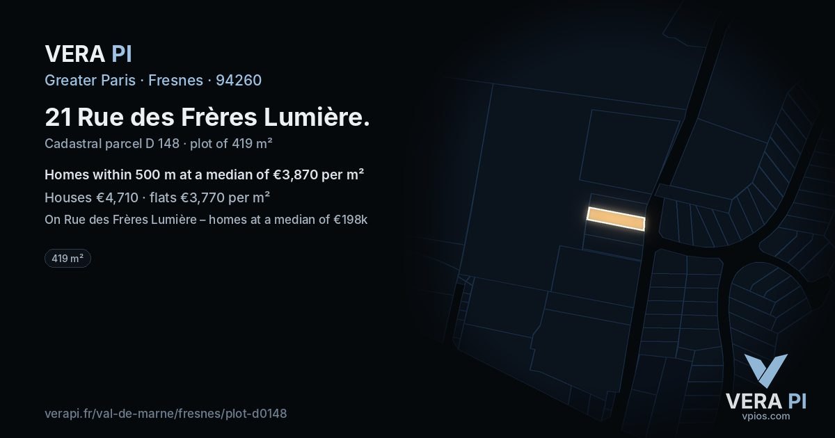 21 Rue des Frères Lumière, Fresnes at night – the plot lit, the parcels around coloured by the prices near them