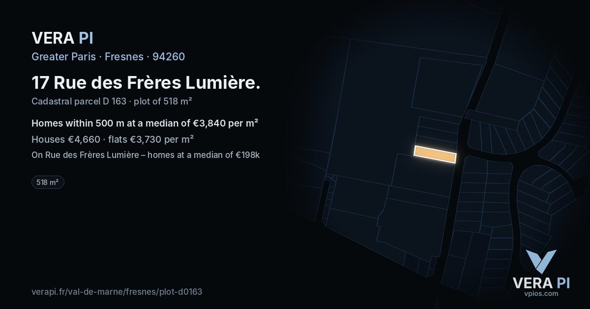 17 Rue des Frères Lumière, Fresnes at night – the plot lit, the parcels around coloured by the prices near them