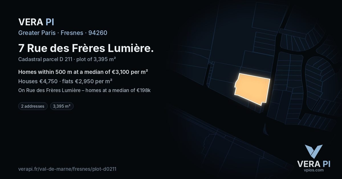 7 Rue des Frères Lumière, Fresnes at night – the plot lit, the parcels around coloured by the prices near them