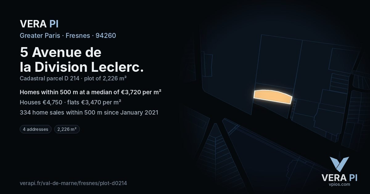 5 Avenue de la Division Leclerc, Fresnes at night – the plot lit, the parcels around coloured by the prices near them
