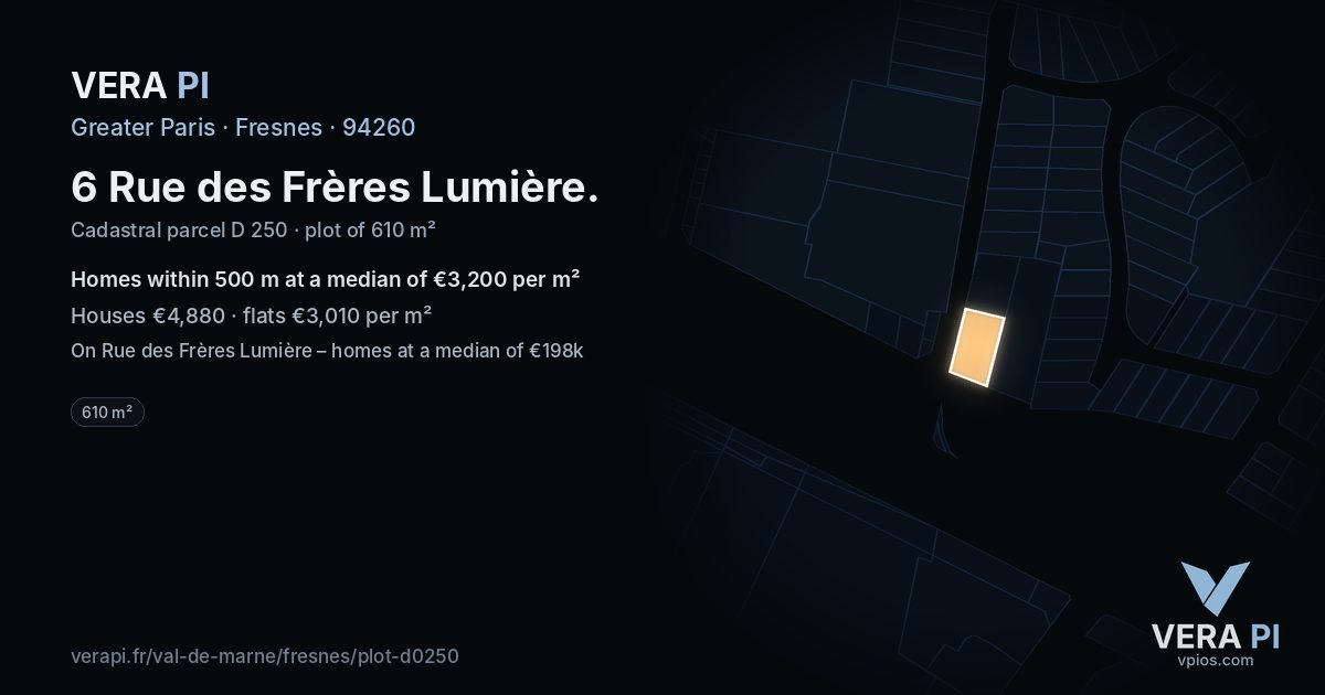 6 Rue des Frères Lumière, Fresnes at night – the plot lit, the parcels around coloured by the prices near them