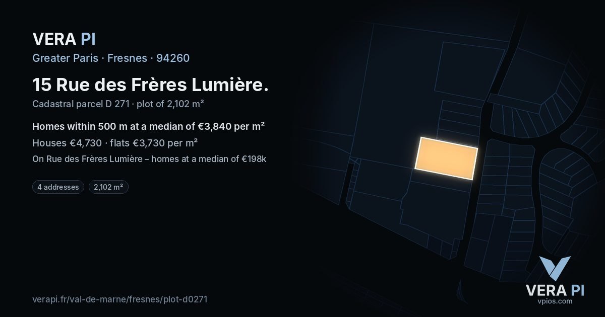 15 Rue des Frères Lumière, Fresnes at night – the plot lit, the parcels around coloured by the prices near them