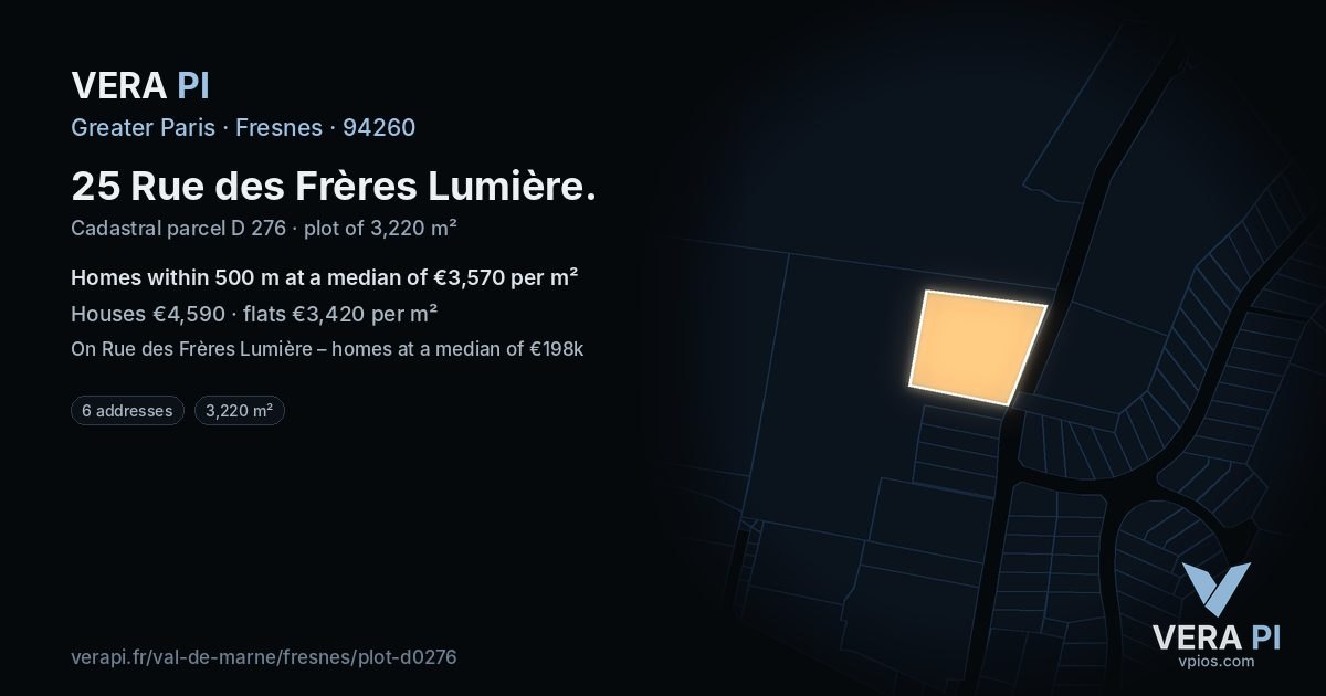 25 Rue des Frères Lumière, Fresnes at night – the plot lit, the parcels around coloured by the prices near them