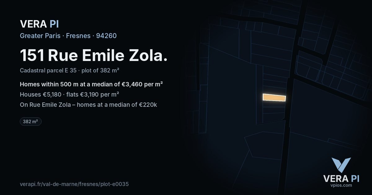 151 Rue Emile Zola, Fresnes at night – the plot lit, the parcels around coloured by the prices near them