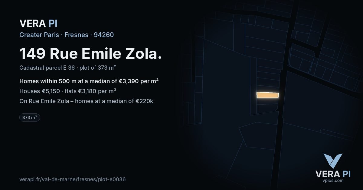 149 Rue Emile Zola, Fresnes at night – the plot lit, the parcels around coloured by the prices near them